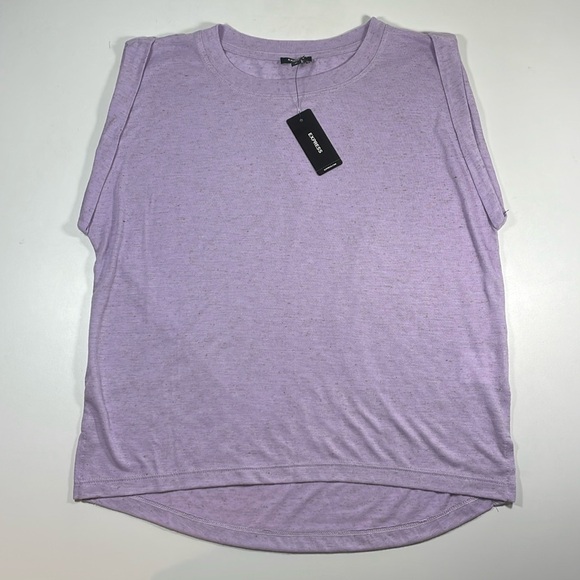 NWT Express Linen-blend crew neck muscle tank - lilac heather color Size XS - Picture 4 of 11